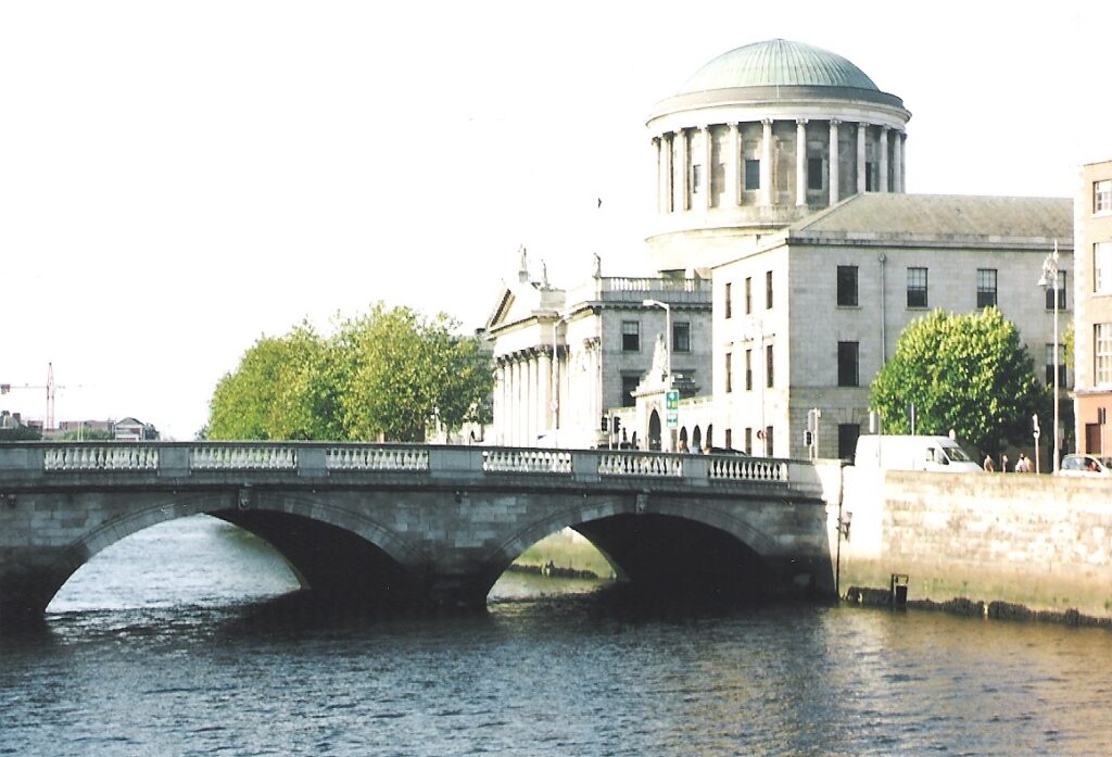 The O’Donovan Rossa Bridge leading to the Four Courts